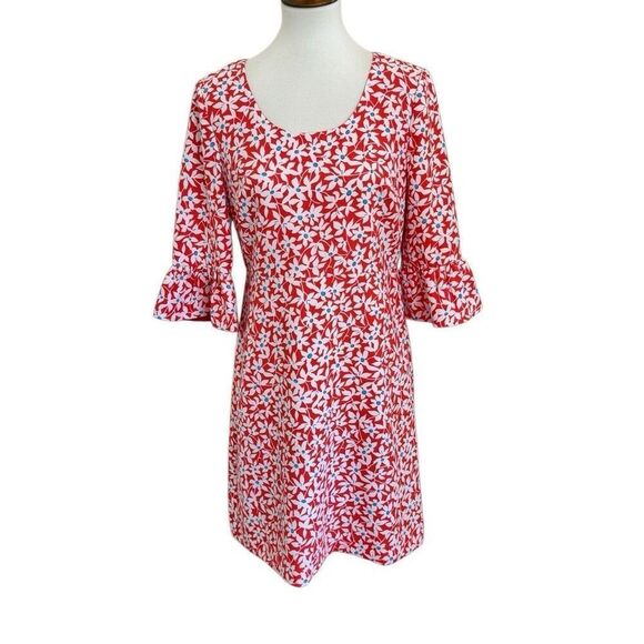 Draper James Bell Sleeve Dress Red Hibiscus Floral 3/4 Bell Sleeves Size 6 - Picture 1 of 6
